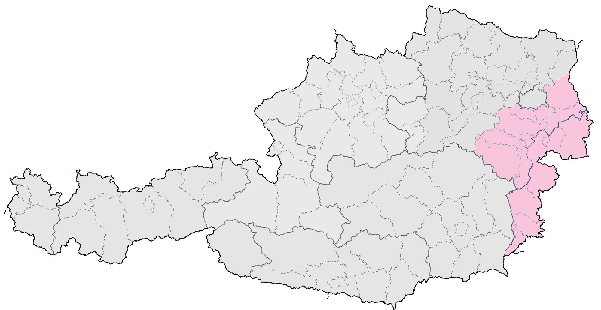 Baden, Bruck an der Leitha, Eisenstadt(Stadt), Eisenstadt-Umgebung, Gänserndorf, Güssing, Jennersdorf, Mattersburg, Mödling, Neunkirchen, Neusiedl am See, Oberpullendorf, Oberwart, Rust(Stadt), Wiener Neustadt(Land), Wiener Neustadt(Stadt)