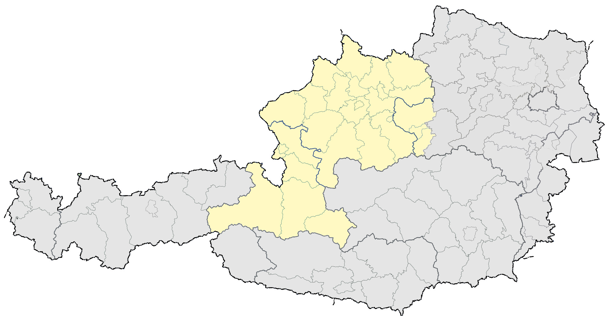 Amstetten, Braunau am Inn, Eferding, Freistadt, Gmunden, Grieskirchen, Hallein, Kirchdorf an der Krems, Linz(Stadt), Linz-Land, Perg, Ried im Innkreis, Rohrbach, Salzburg(Stadt), Salzburg-Umgebung, Sankt Johann im Pongau, Schärding, Steyr(Stadt), Steyr-Land, Tamsweg, Urfahr-Umgebung, Vöcklabruck, Waidhofen an der Ybbs(Stadt), Wels(Stadt), Wels-Land, Zell am See