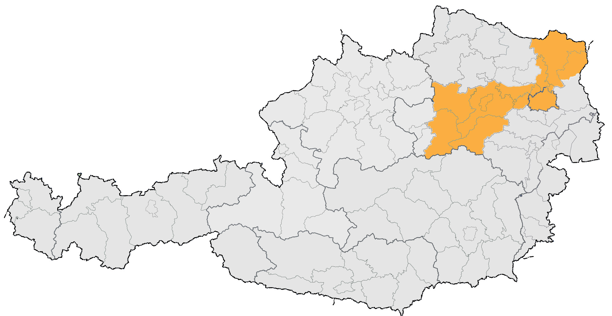 Gänserndorf, Korneuburg, Lilienfeld, Melk, Mistelbach, Sankt Pölten (Stadt), Sankt Pölten(Land), Scheibbs, Tulln, Wien